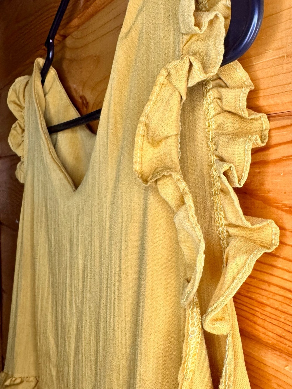 Adorable Mustard Yellow Ruffle Tier Midi Dress (not stained!)Shimmer Fabric